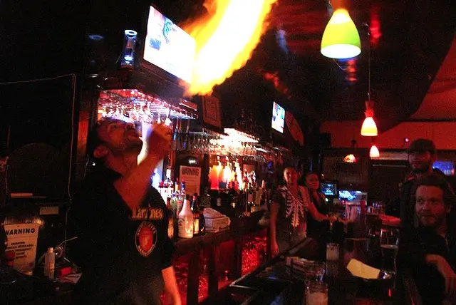 Breathing fire at a Bushwick bar.